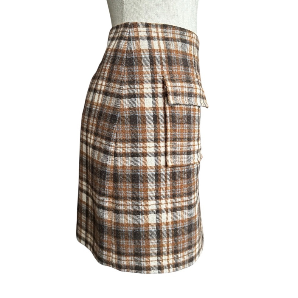 Reformation Janis Mini Skirt in Brown Plaid Wool Blend Size: 12 - Picture 5 of 9